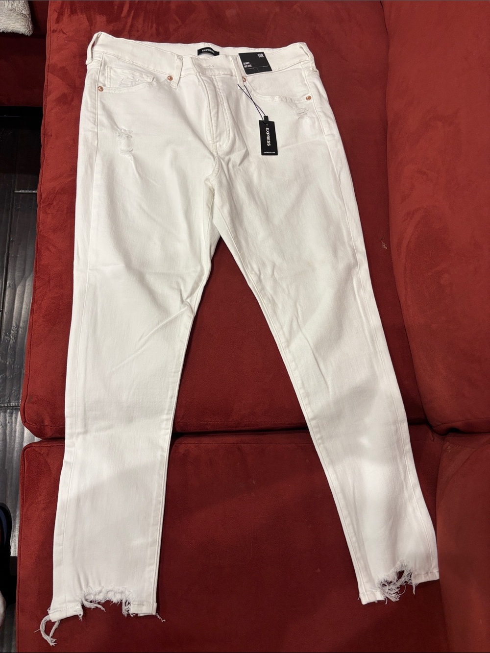 Express White Women's Distressed Skinny Jeans